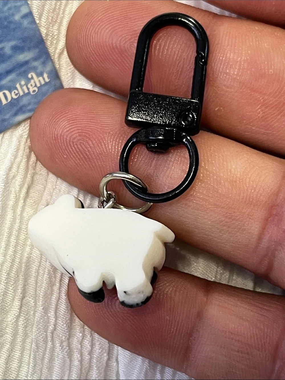 Vintage Black & White Panda Key & Card Holder Charm with Beige Bell